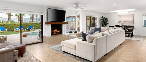 Smart TV, fireplace, table tennis, books