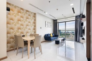 City Apartment, 2 Bedrooms, Balcony, City View (Sens House) | Living area | 49-inch Smart TV with digital channels, TV - Sens House Saigon – Serviced Apartments in Vinhomes Central Park (Ho Chi Minh City)