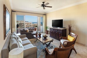 TV, DVD player, stereo