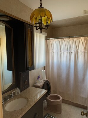 Ensemble douche/baignoire, bidet, serviettes fournies, papier toilette