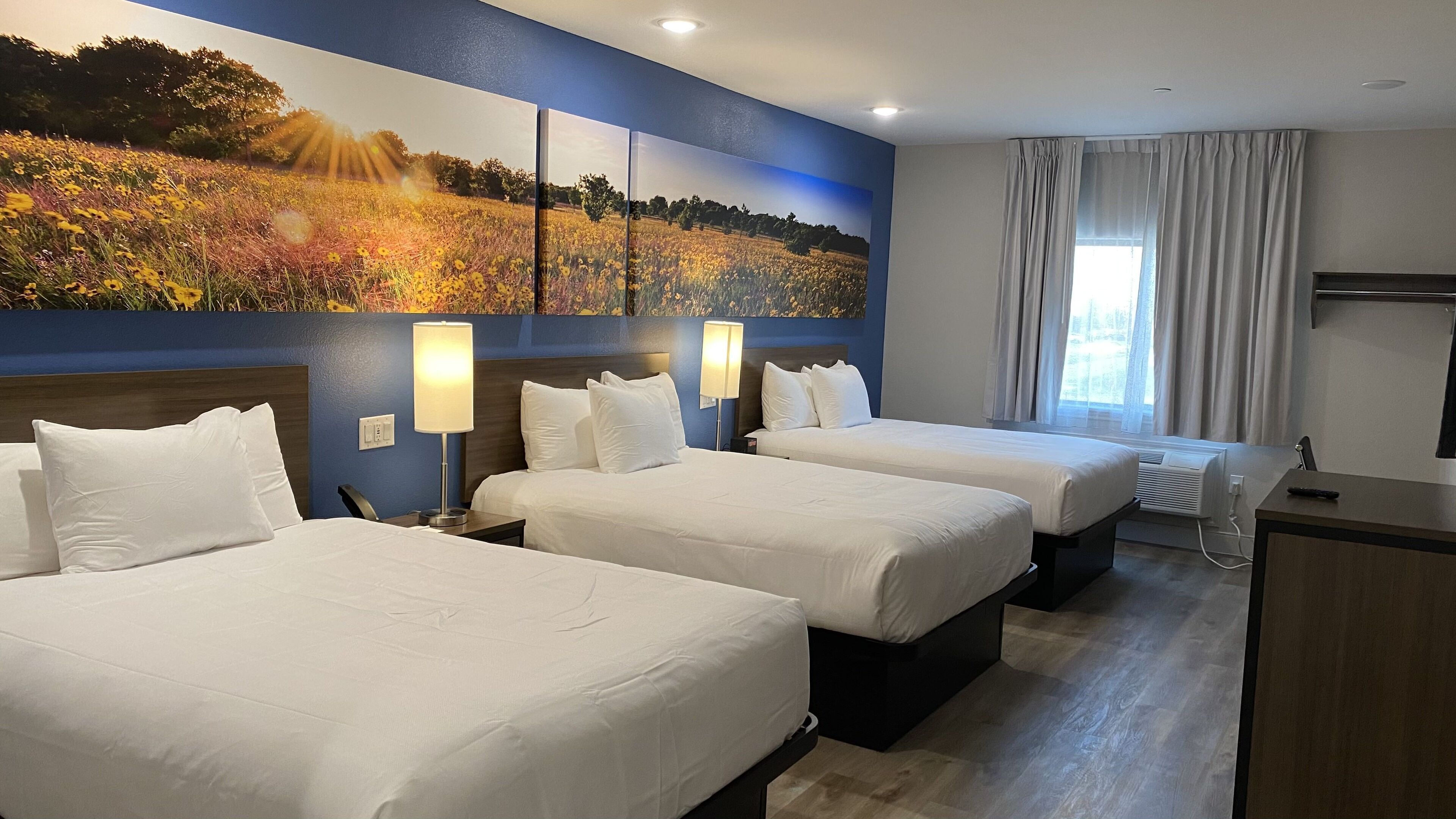 hypo-allergenic bedding, memory-foam beds, desk, iron/ironing board