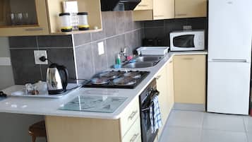Fridge, oven, stovetop, electric kettle