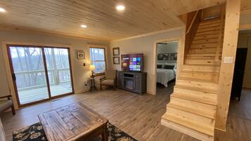 Smart TV, chimenea y libros