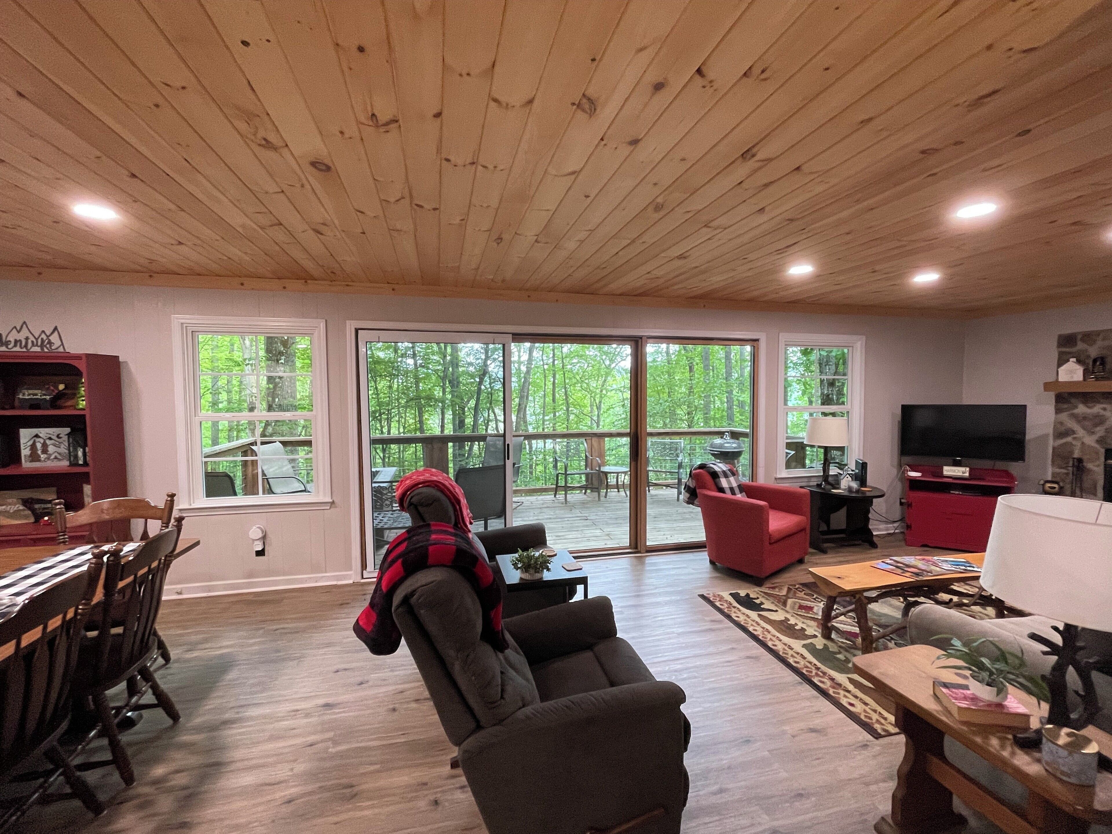 TV connectée, cheminée, livres