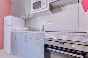 Fridge, microwave, oven, electric kettle