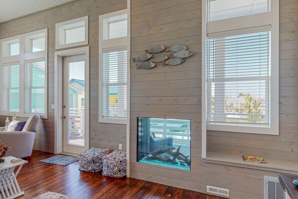 TV, fireplace, video games