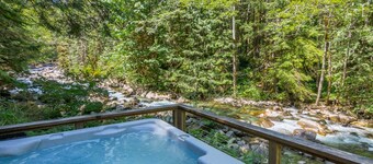 River Runs Through this secluded A-Frame, hot tub