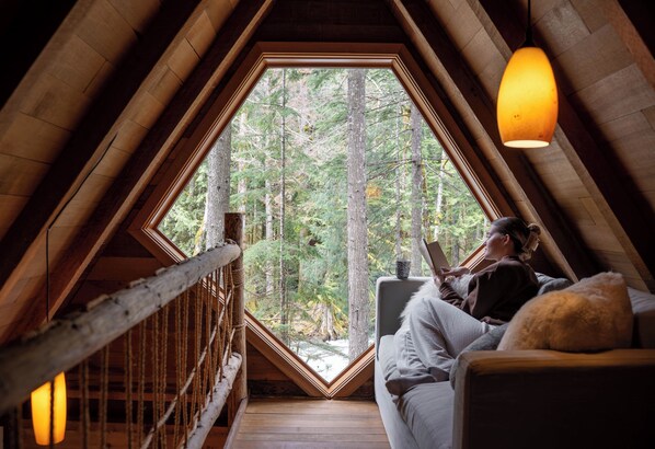 Interior - River Runs Through this secluded A-Frame, hot tub (Baring)