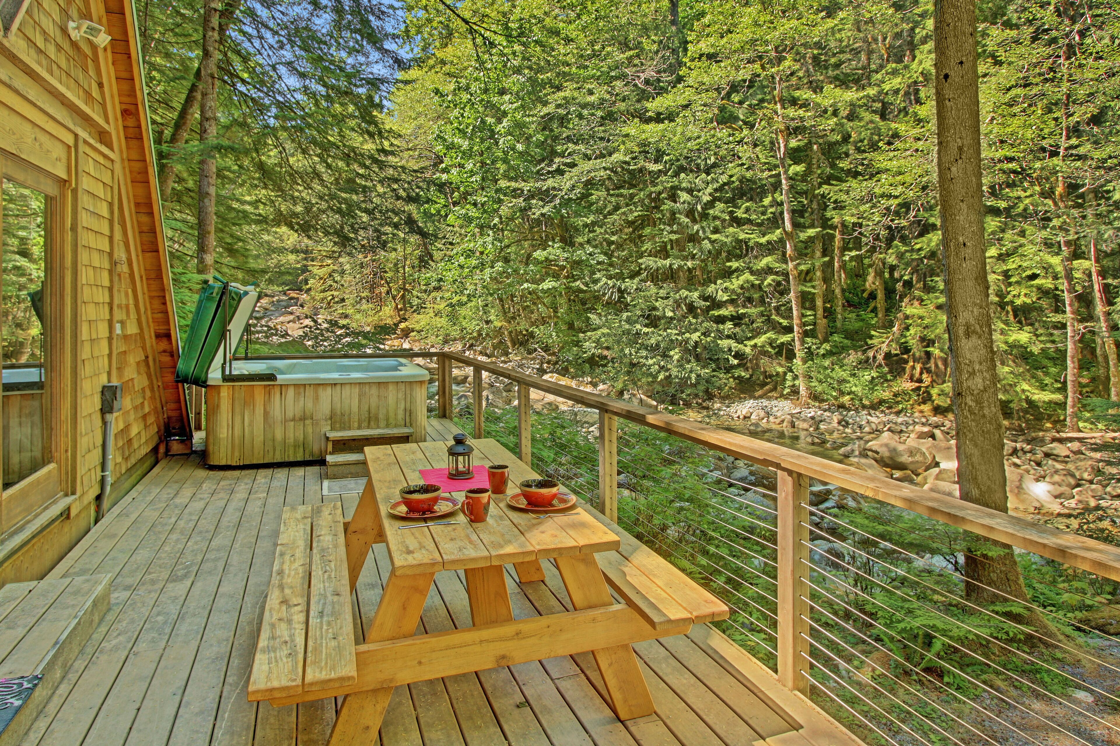River Runs Through this secluded A-Frame, hot tub