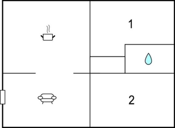 A room layout with a bathtub, a sink, and a toilet.