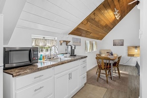 Fridge, microwave, oven, coffee/tea maker
