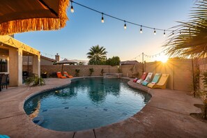 A heated pool - The Desert Hideaway | Game Room, Pool & Outdoor Kitchen [Free Spa Heating + Early Check-In] (Indio)