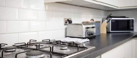 Fridge, microwave, oven, toaster