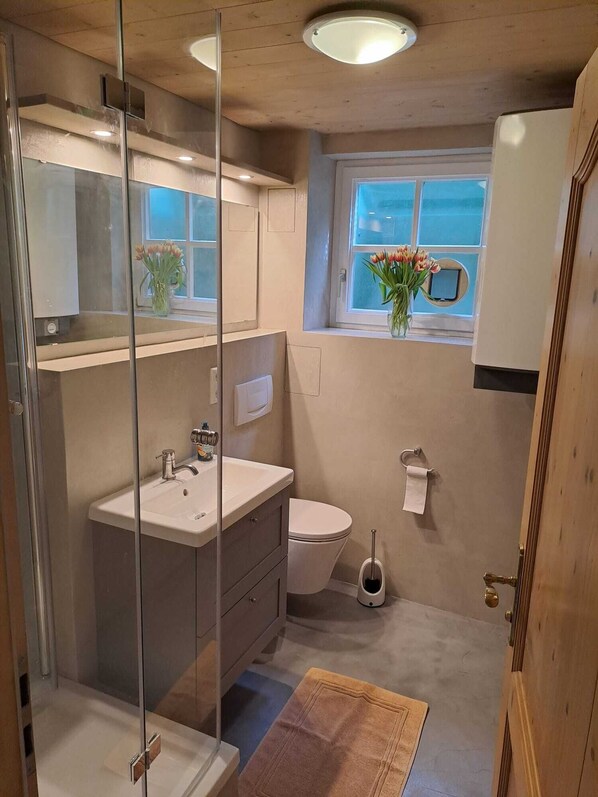 Douche, sèche-cheveux, savon, papier toilette