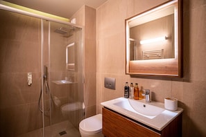 Douche, séchoir à cheveux, serviettes fournies