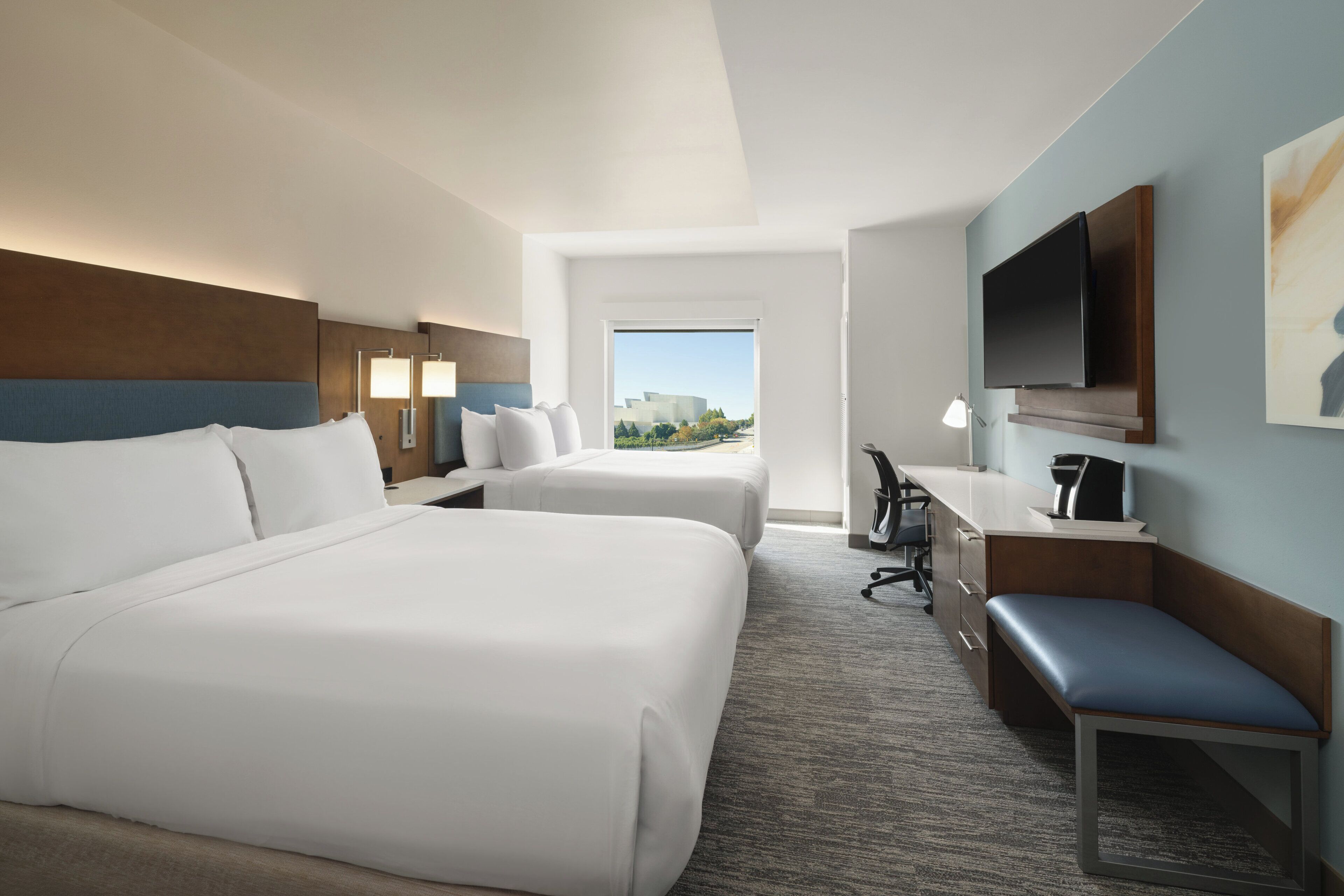 Room, 2 Queen Beds (Skyline View) | Premium bedding, in-room safe, desk, laptop workspace