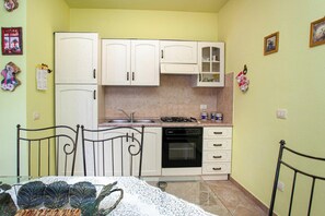 Fridge, oven, stovetop, coffee/tea maker