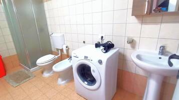 Shower, hair dryer, bidet, toilet paper