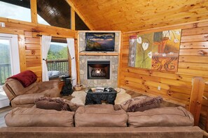 TV, fireplace, DVD player, video library