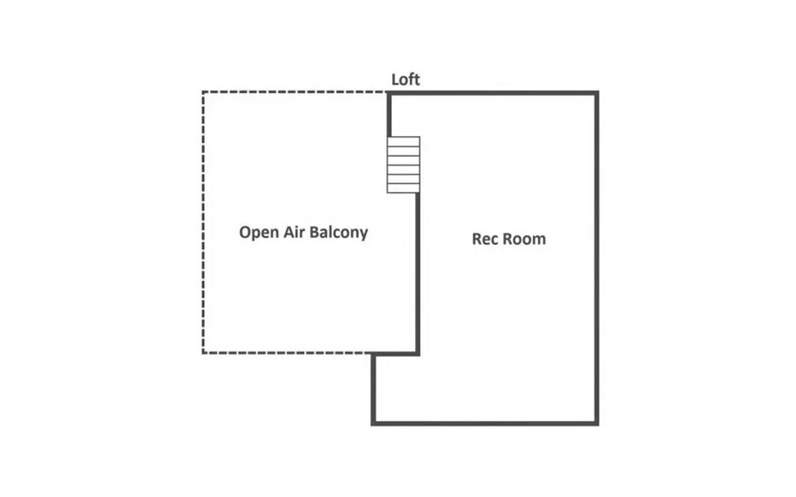 A floor plan with an open-air balcony, a loft, and a reception room.