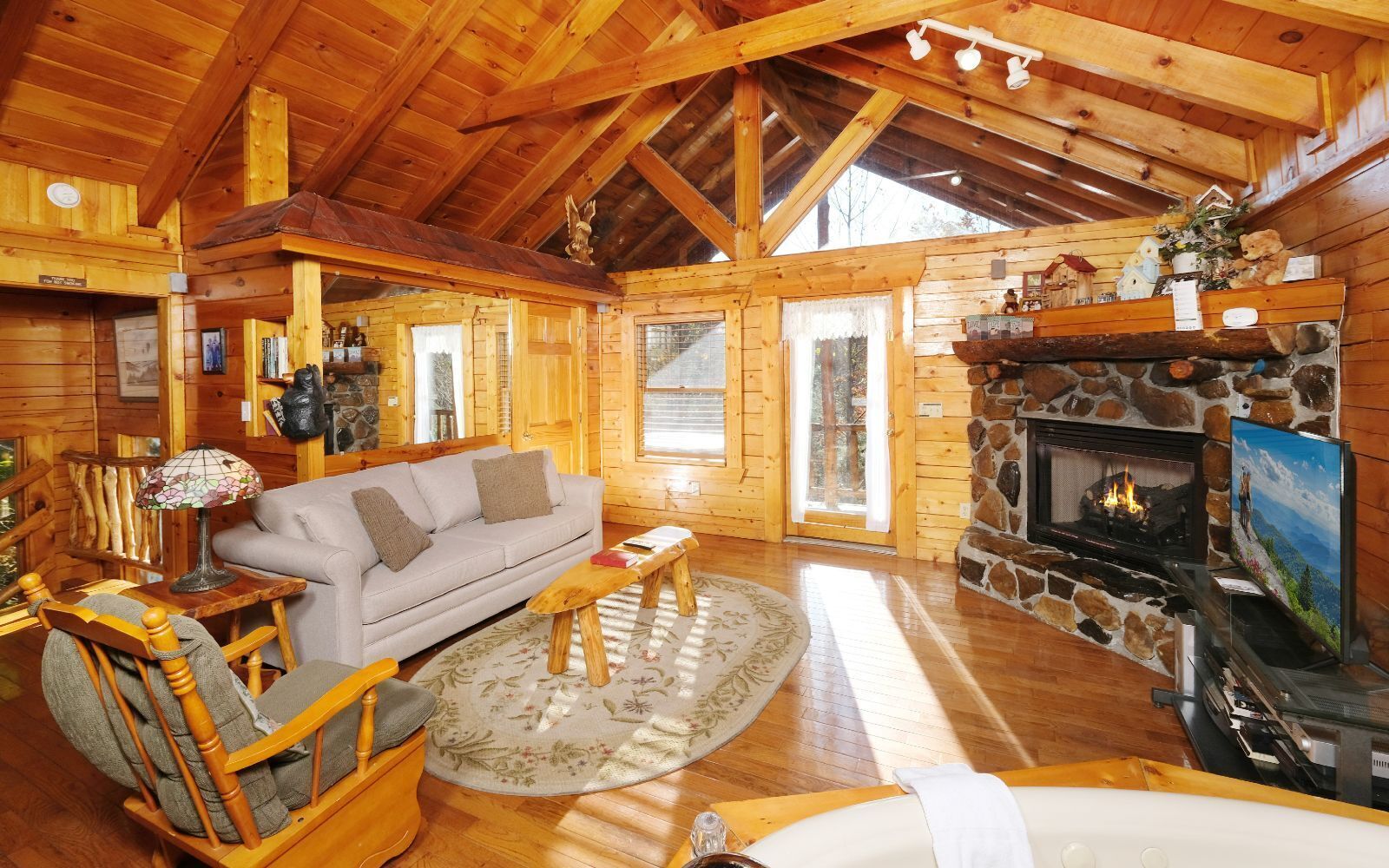 TV, fireplace, video library, stereo