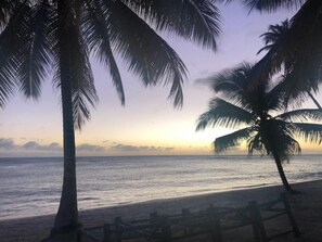 On the beach, sun-loungers, beach towels