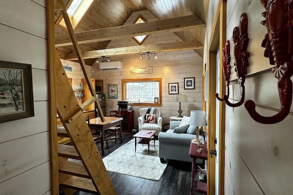 Living Space with soaring Cathedral Ceilings.