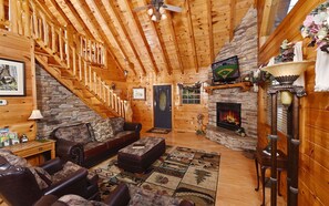 TV, fireplace