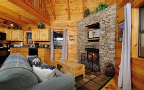 TV, fireplace, DVD player, stereo