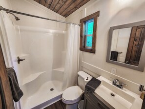Shower, towels - Tiny House Glamping Retreat- 670+ Acres Private Property on Lake Guntersville (Guntersville)