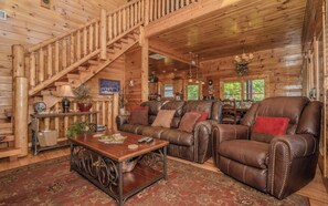 TV, fireplace, DVD player, table football - Deer Leap - Pet Friendly, Mountain Views, Air Hockey, Poker, Theater (Pigeon Forge)