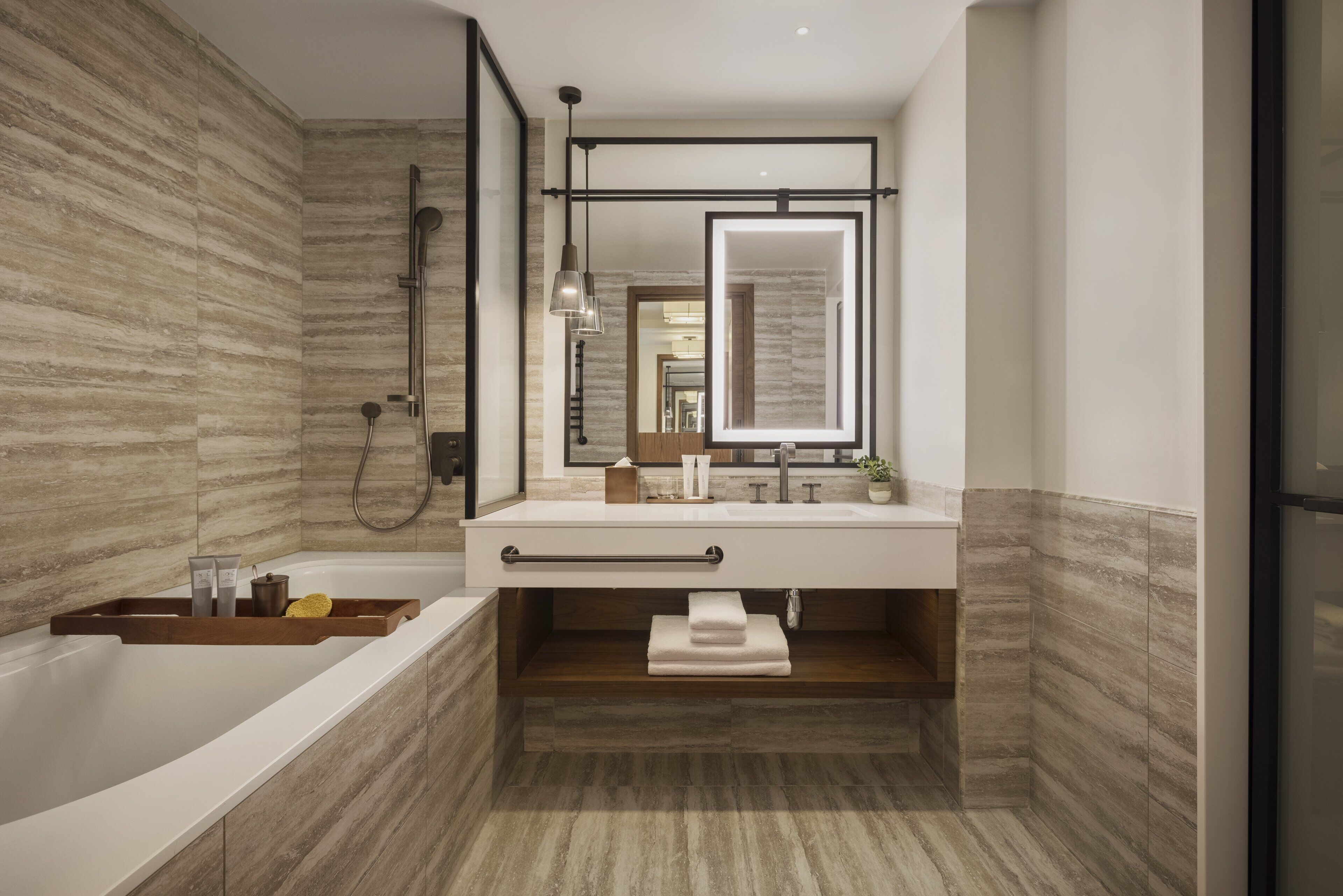 rainfall showerhead, free toiletries, hair dryer, bathrobes