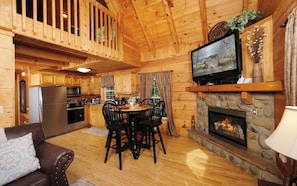 TV, fireplace