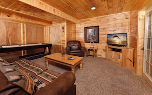 TV, fireplace, DVD player, foosball