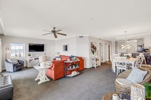 Smart TV, DVD player, table football, books