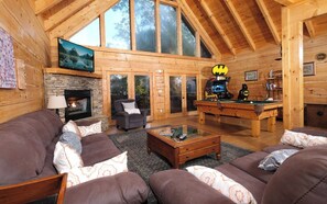 TV, fireplace, video games