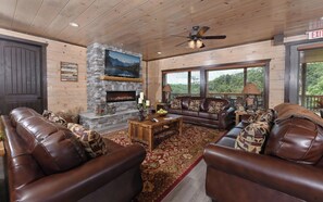 Televisión, chimenea, videojuegos