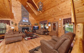 TV, fireplace, video games, stereo