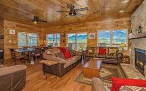 TV, fireplace, video games, DVD player