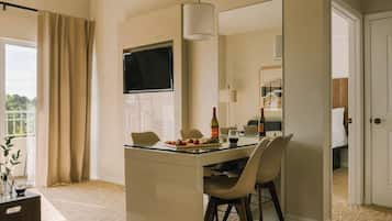 35-inch flat-screen TV with cable channels, TV