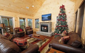 TV, fireplace, video games, table football