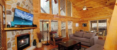 TV, fireplace, video games, table football