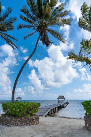 On the beach, sun-loungers, beach towels