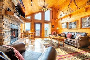 TV, fireplace, video games, DVD player