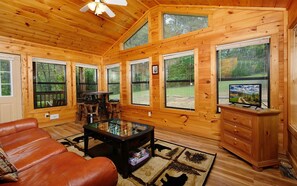 TV, fireplace, DVD player, table football - Dogwood Acres - Pet Friendly, Big Screen TV, Foosball Table, & Fast Wi-Fi! (Pigeon Forge)