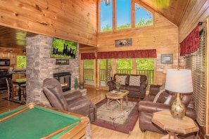 TV, fireplace, video games
