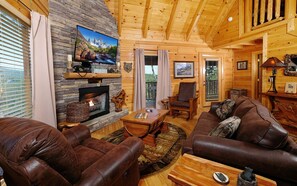 TV, fireplace, video games, DVD player