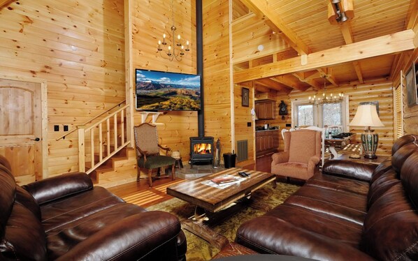 TV, fireplace, video library, stereo