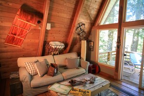 Smart-TV, peis, DVD-spiller og bøker