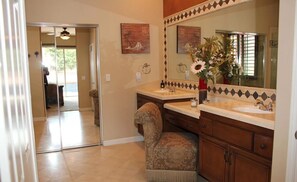 Bathtub, jetted bath, hair dryer, towels